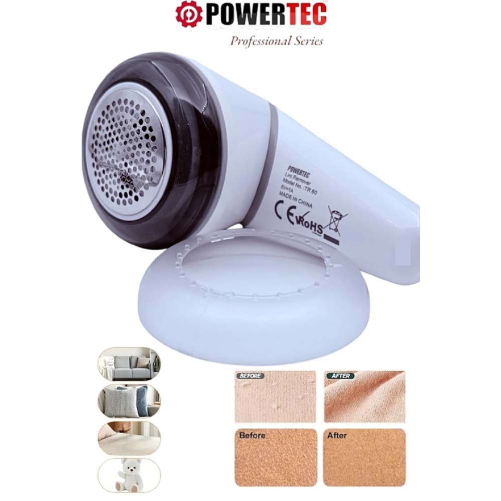 Powertec TR-60 Şarjlı Tiftik Kazak Tüy Giysi Yünü Temizleme Makinesi