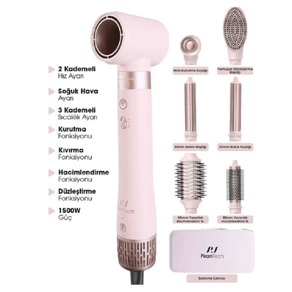 Pirantech Airwap 6 Başlıklı Saç Şekillendirme ve Kurutma KS-611