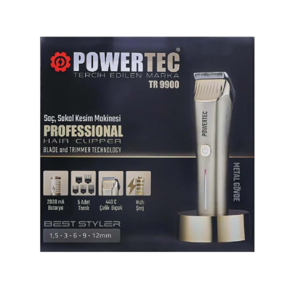 Powertec Saç Traş Makinesi Gold Çelik Gövde TR-9900