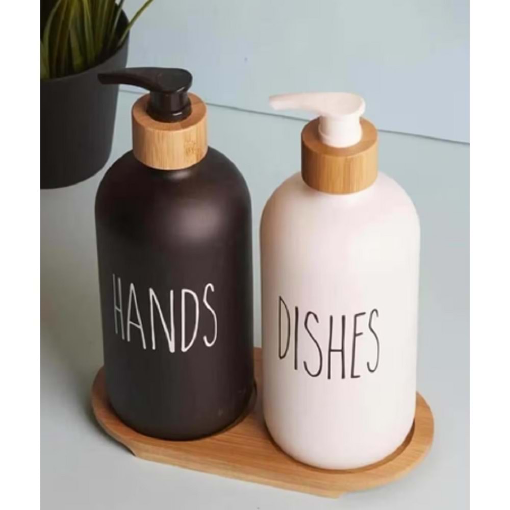 Coş 2li Bambu Standlı Siyah-Beyaz Sıvı Sabunluk 500 ML 1058