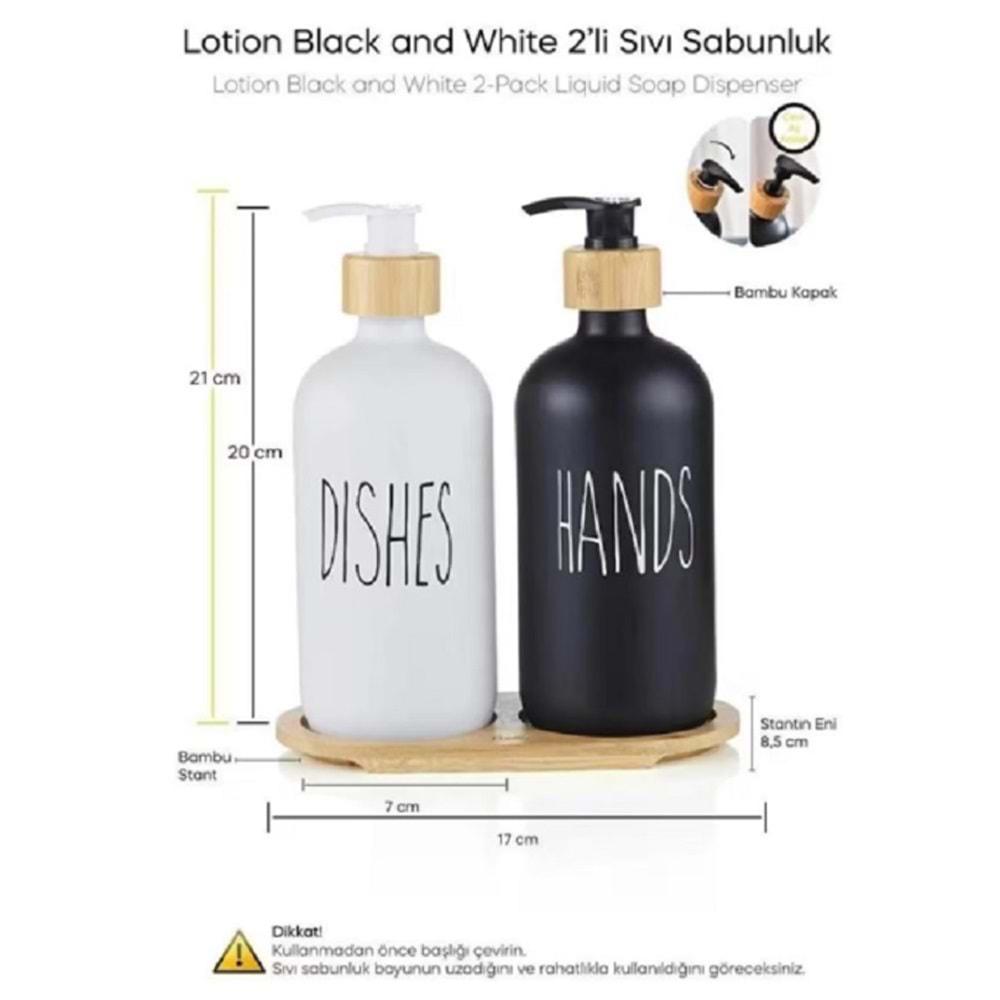 Coş 2li Bambu Standlı Siyah-Beyaz Sıvı Sabunluk 500 ML 1058