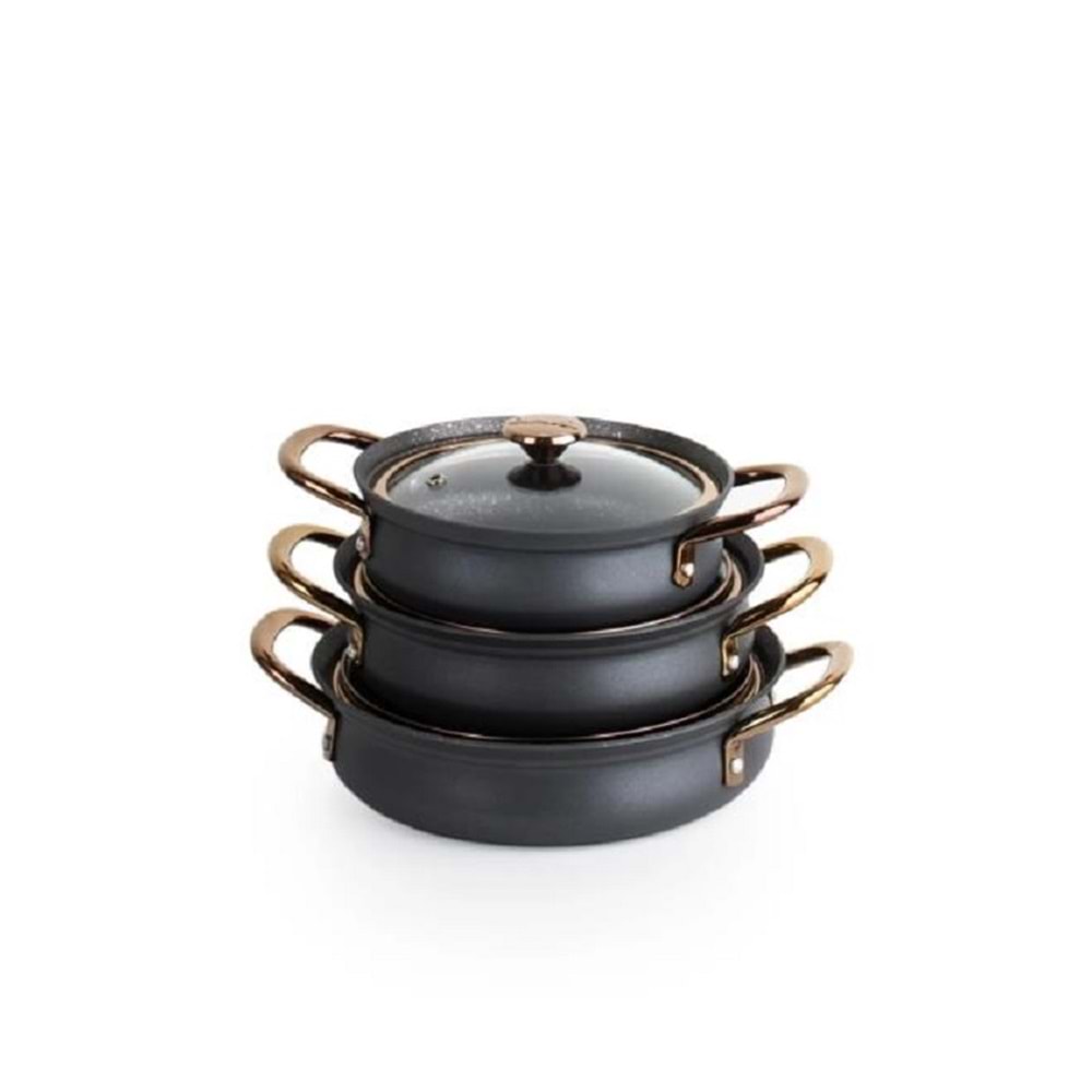 Oms Bakraç Granit Güveç 3 lü Sahan Seti Antrasit 3724