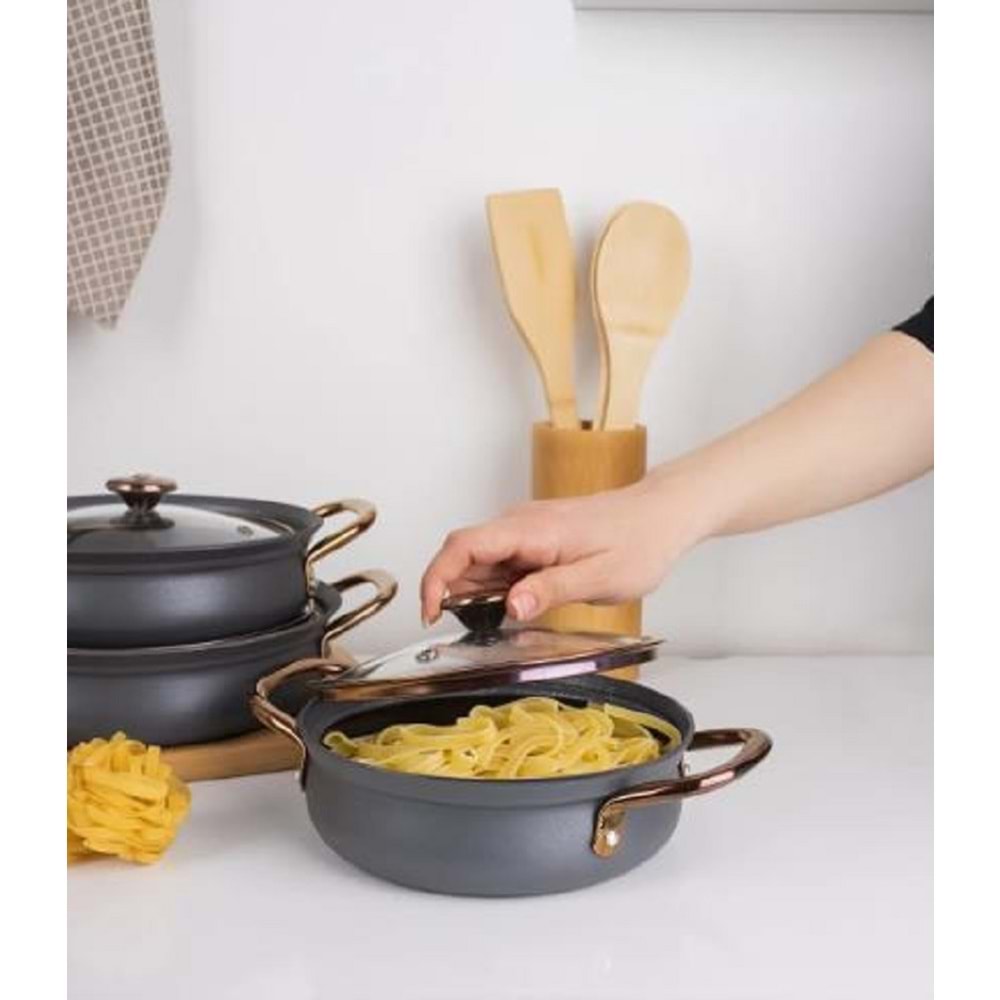 Oms Bakraç Granit Güveç 3 lü Sahan Seti Antrasit 3724