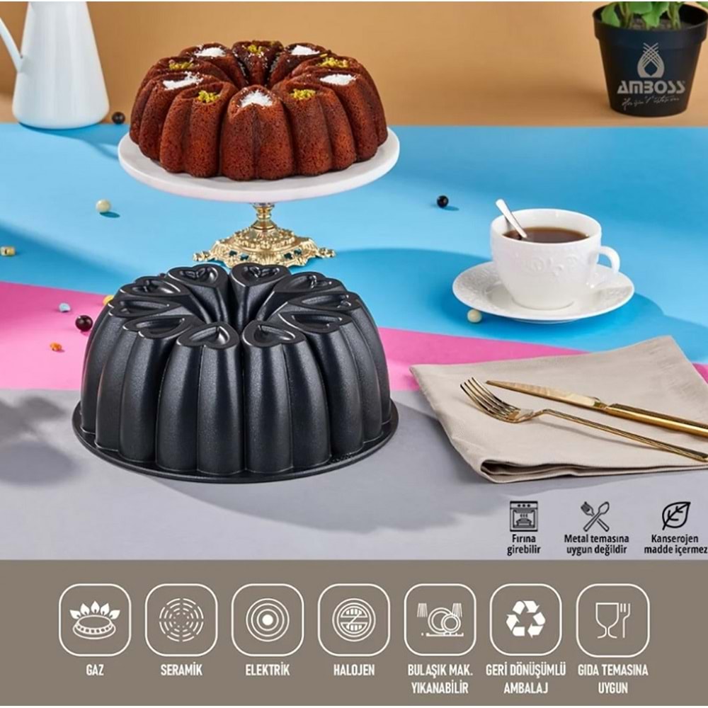 Amboss Ametist 26 Cm Döküm Kek Kalıbı Siyah AME-7708
