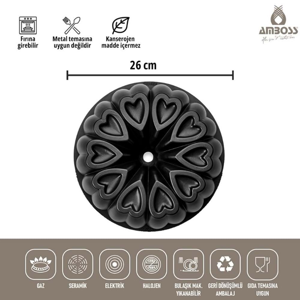 Amboss Ametist 26 Cm Döküm Kek Kalıbı Siyah AME-7708