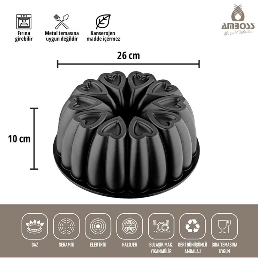 Amboss Ametist 26 Cm Döküm Kek Kalıbı Siyah AME-7708