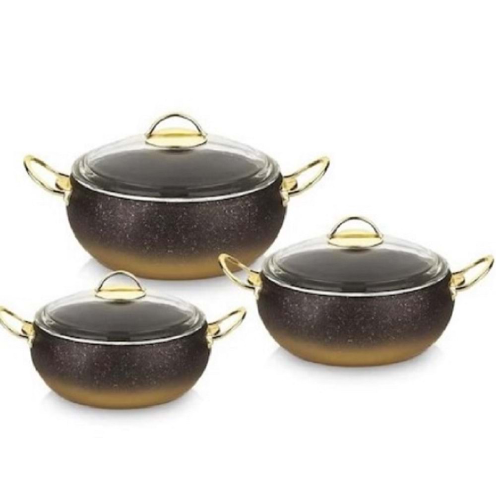 Oms 18-20-22 CM 6 Parça Granit Küre Tencere Seti Gold 3031