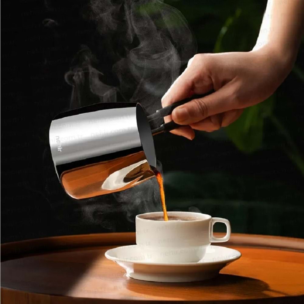 Nehir Modern 4 Parça Standlı Paslanmaz Çelik Cezve Seti