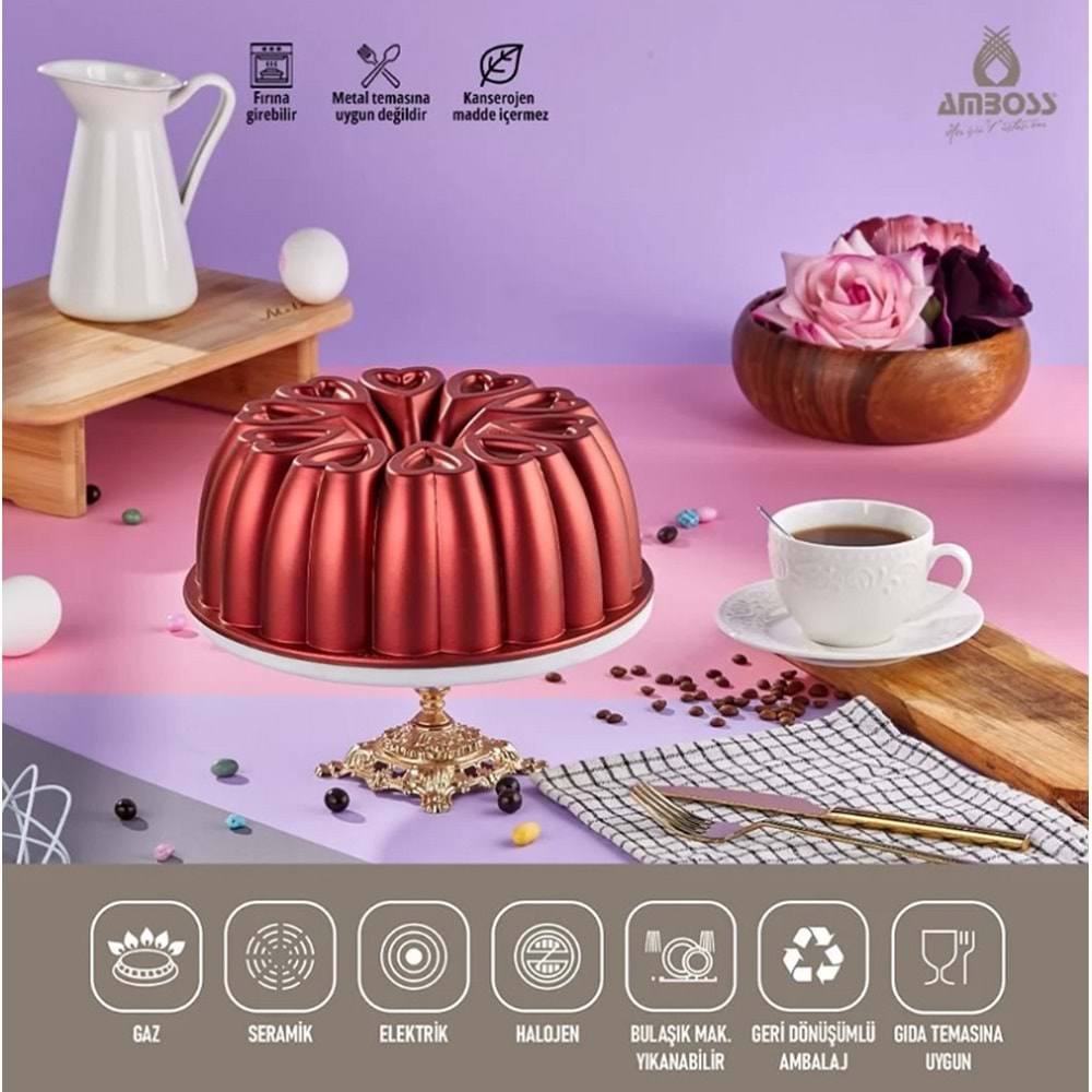 Amboss Ametist 26 cm Döküm Kek Kalıbı Kırmızı AME-7715
