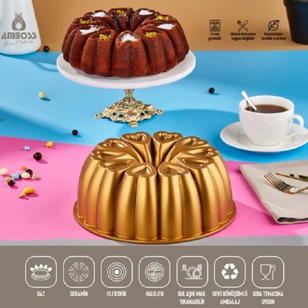 Amboss Ametist 26 Cm Döküm Kek Kalıbı Gold AME-7722