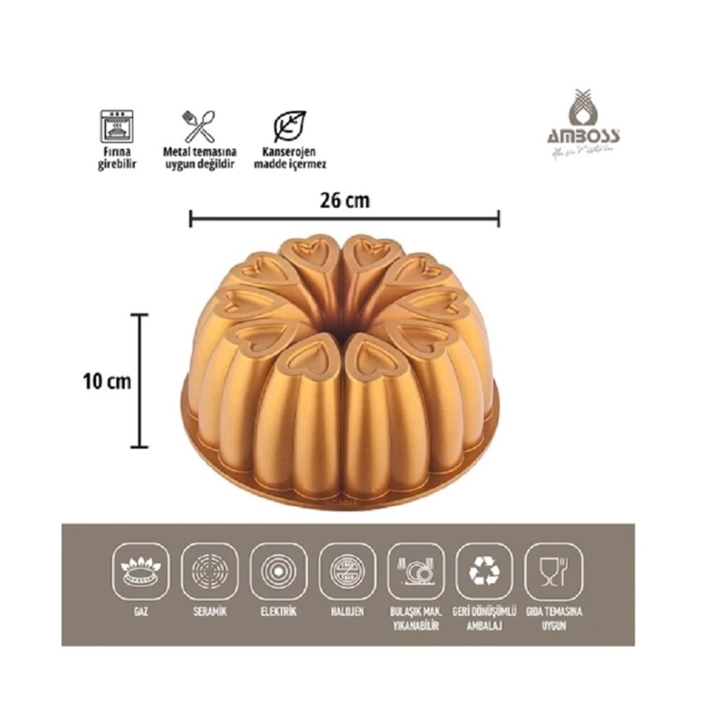 Amboss Ametist 26 Cm Döküm Kek Kalıbı Gold AME-7722