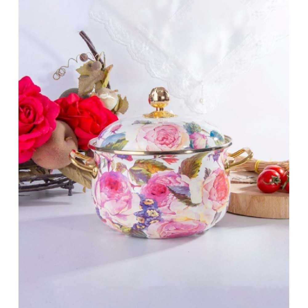 Miss Betty 20 cm Derin Bombeli Emaye Tencere Rose Delüxe 16895-06