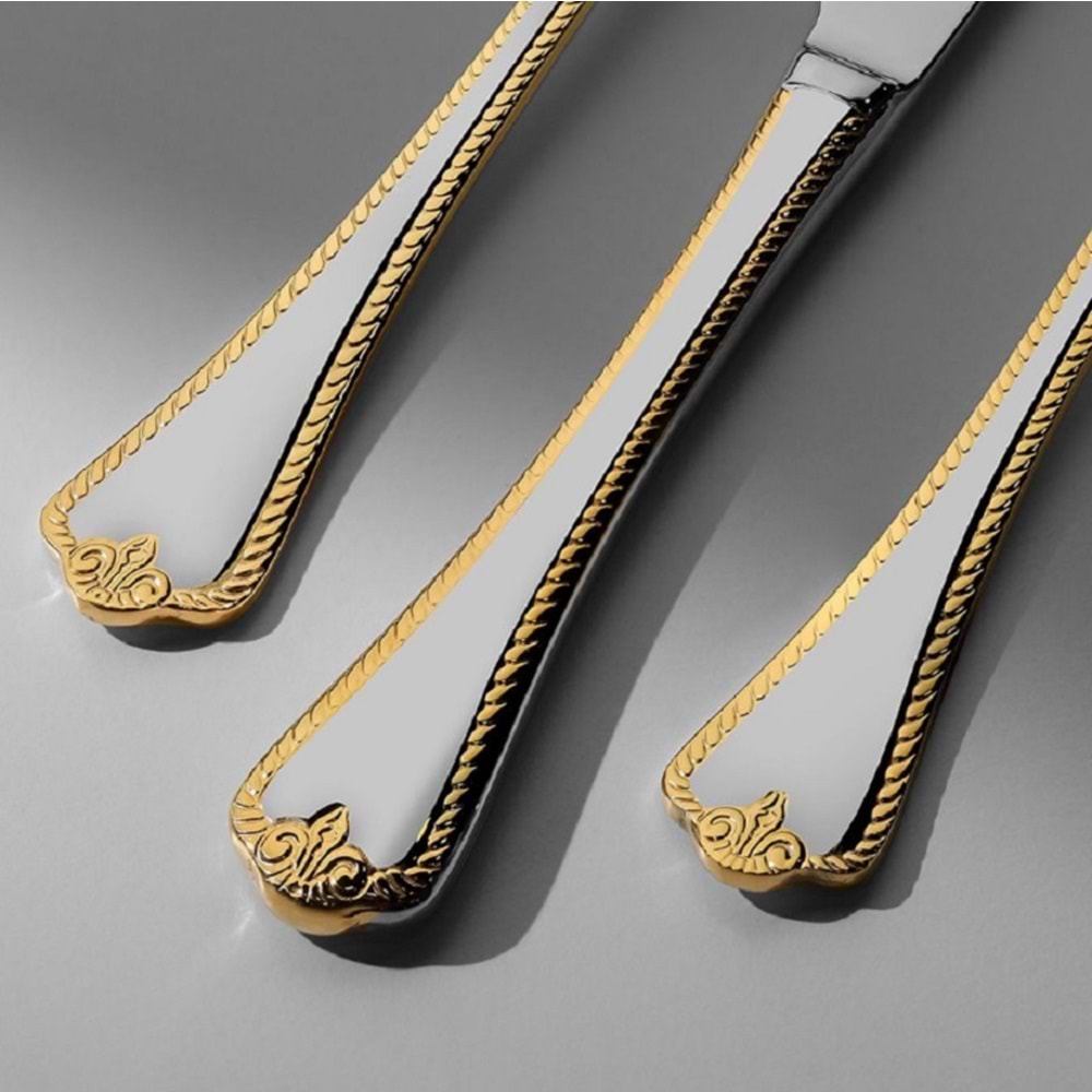 Nehir Fulya Altın Sade 12 Kişilik 72 Parça Çatal Kaşık Bıçak Takımı