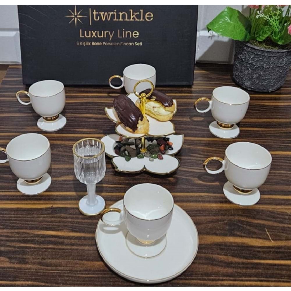 Twinkle Luxury Gold Bone Porselen Kahve Fincan Takımı 01Gld01