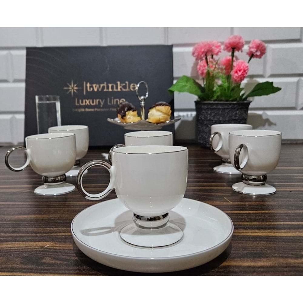 Twinkle Luxury Platin Bone Porselen Kahve Fincan Takımı 02Plt01