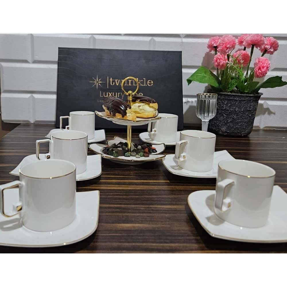 Twinkle Luxury Gold Bone Porselen Kahve Fincan Takımı 09Gld01