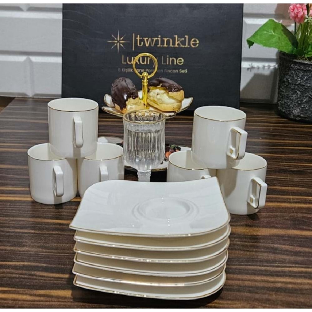 Twinkle Luxury Gold Bone Porselen Kahve Fincan Takımı 09Gld01