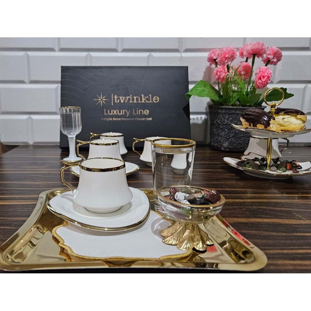 Twinkle Luxury Gold Bone Porselen Kahve Fincan Takımı 03Gld01