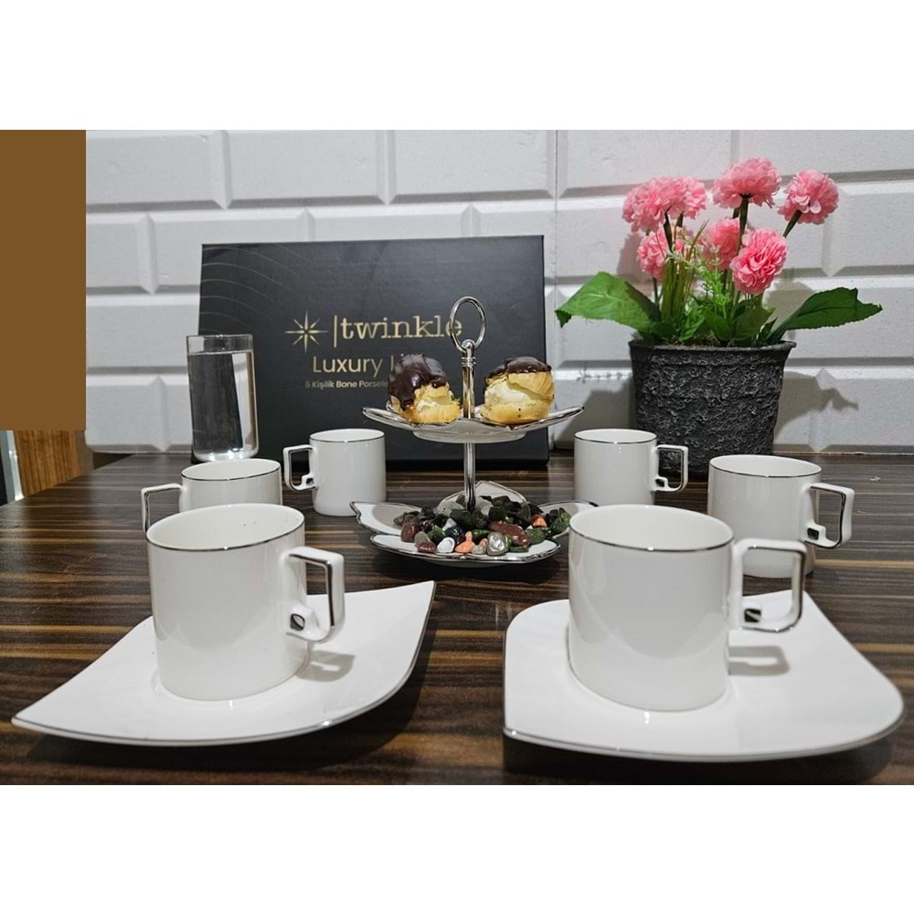 Twinkle Luxury Platin Bone Porselen Kahve Fincan Takımı 08Plt01
