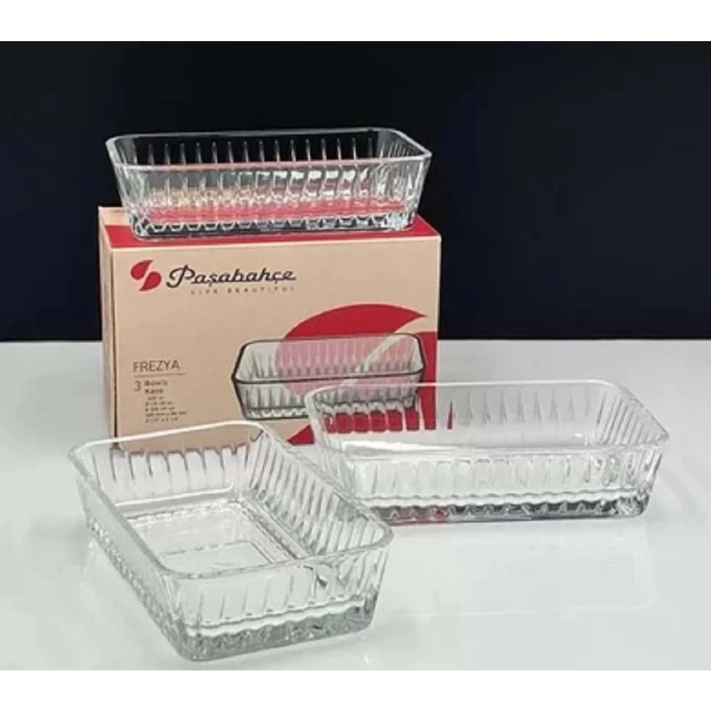 Paşabahçe Frezya 3 lü 14 cm Dikdörtgen Kase Şeffaf 530323