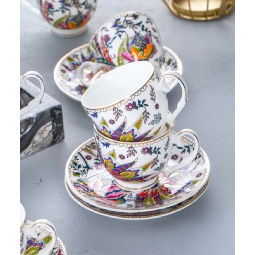 Acar Kaira 6 Kişilik Porselen Kahve Fincanı Takımı - 90 ml 6587