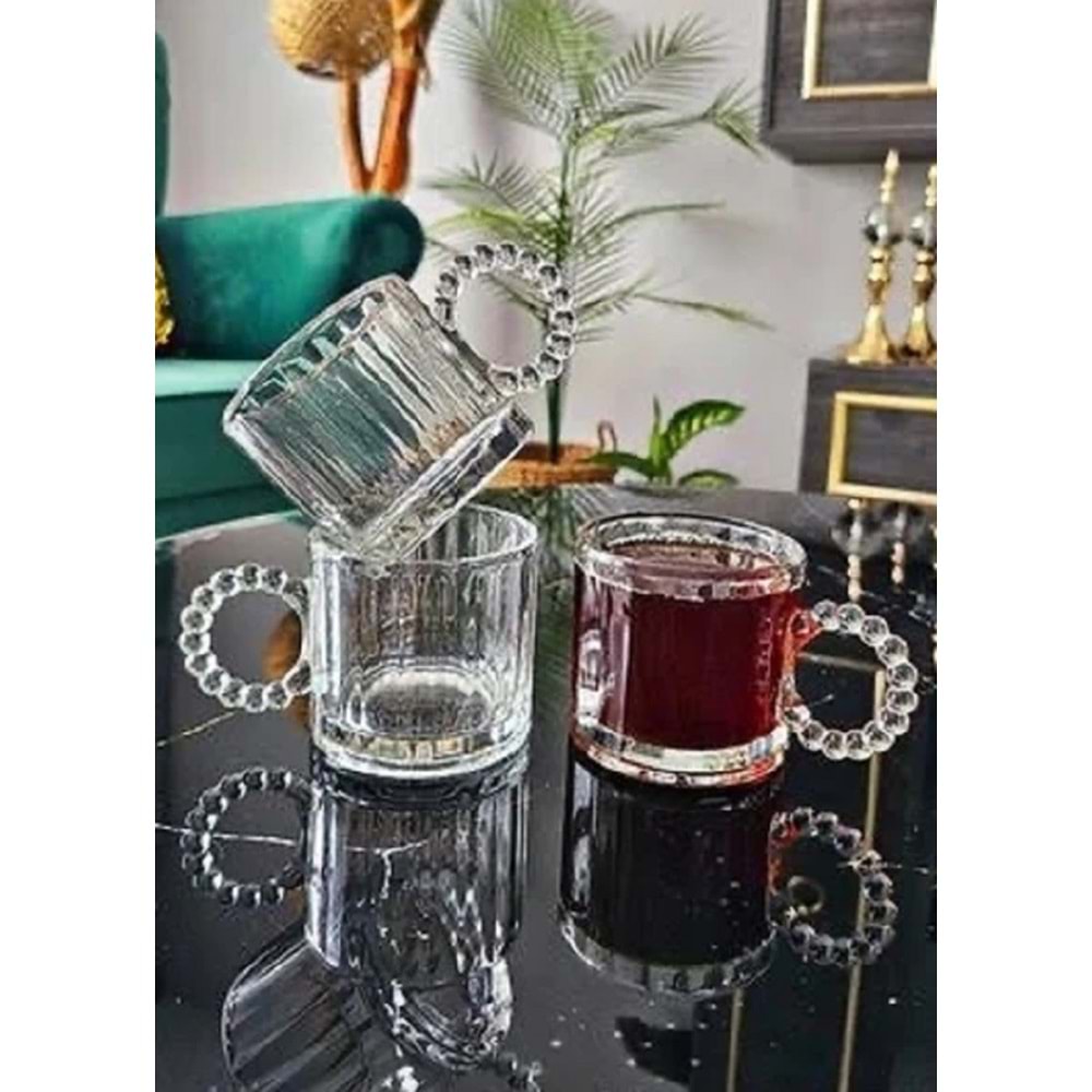 Miraç Boncuk Saplı 3 lü Cam Kupa Sade MRC-255