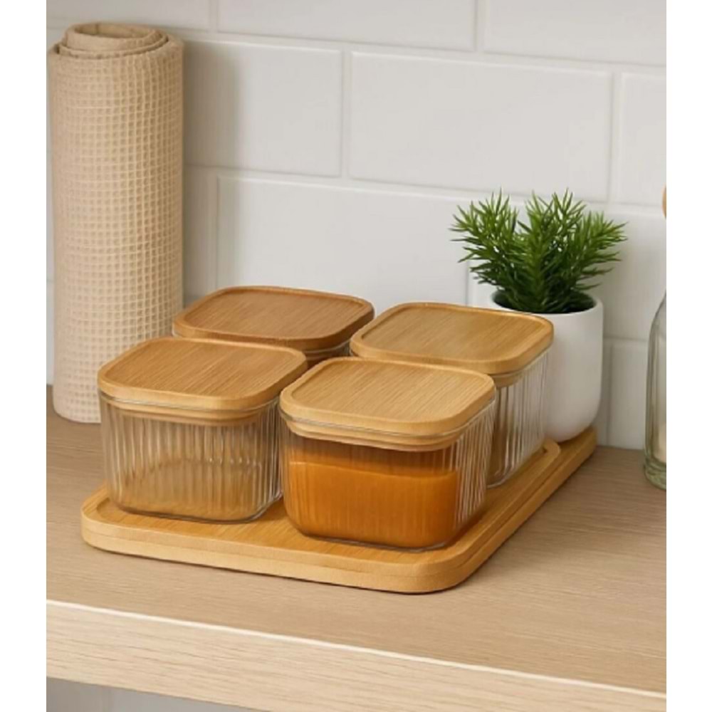 Miraç Bambu Vakumlu Kapaklı 4 lü Kahvaltılık ve Çerezlik MRC-135