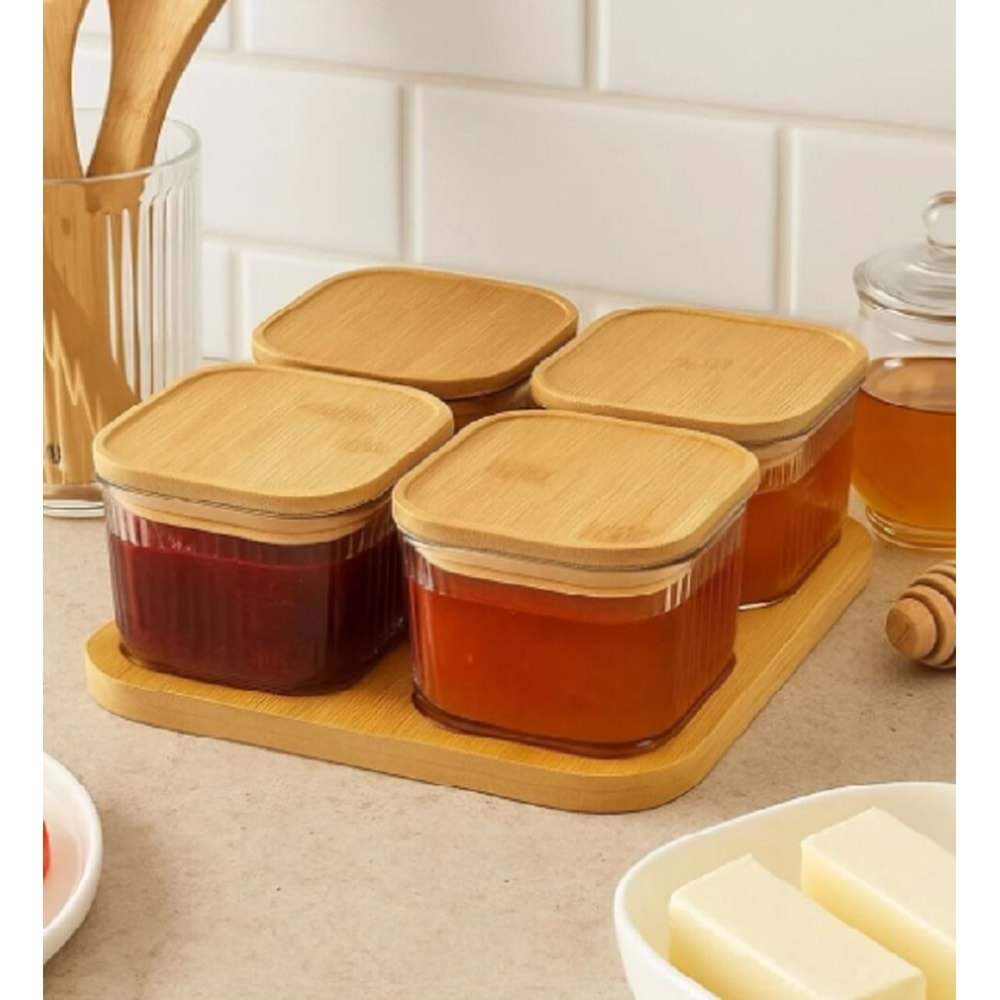 Miraç Bambu Vakumlu Kapaklı 4 lü Kahvaltılık ve Çerezlik MRC-135