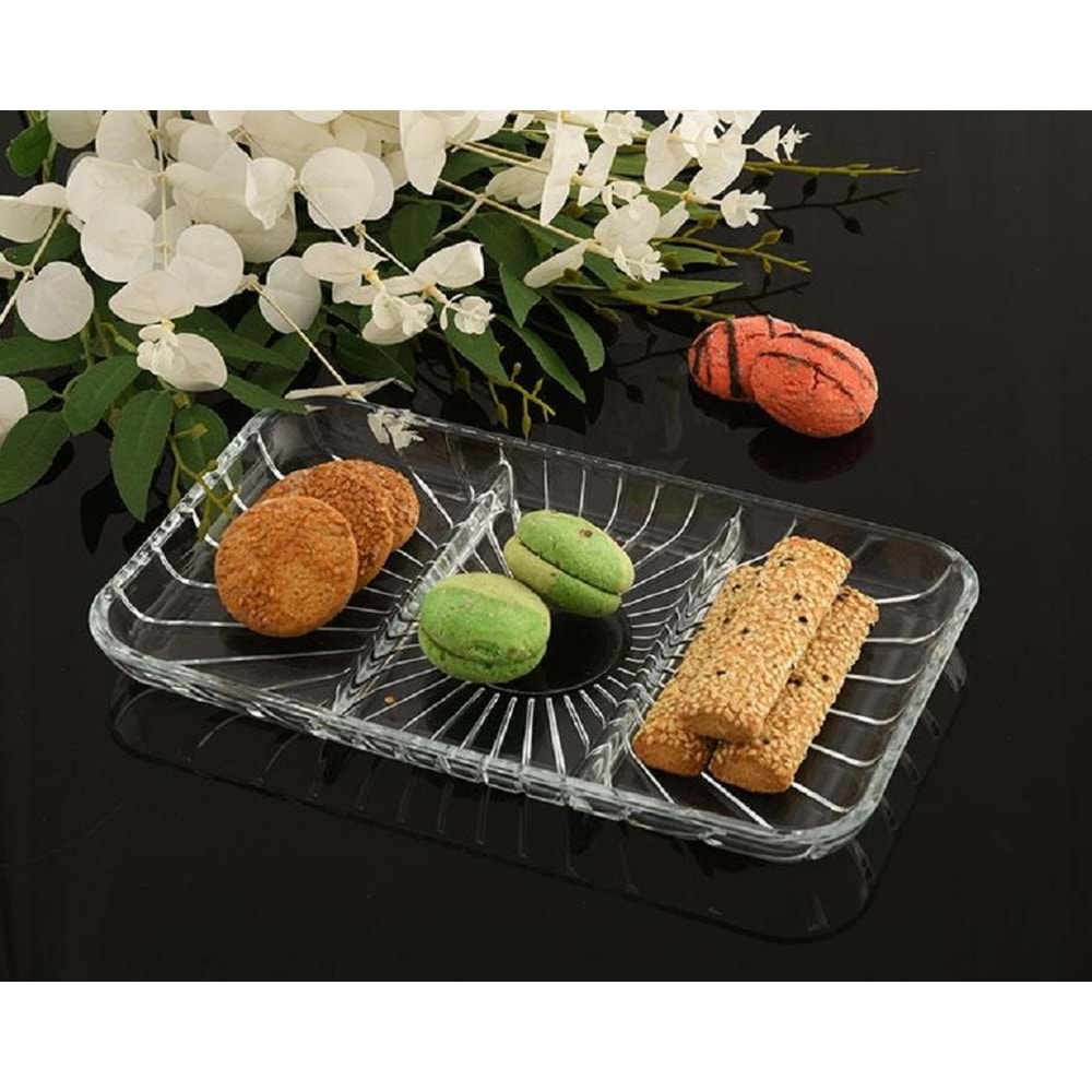 Paşabahçe Elegant Dikdörtgen Bölmeli Cam Kayık Tabak 27x16 cm 54983