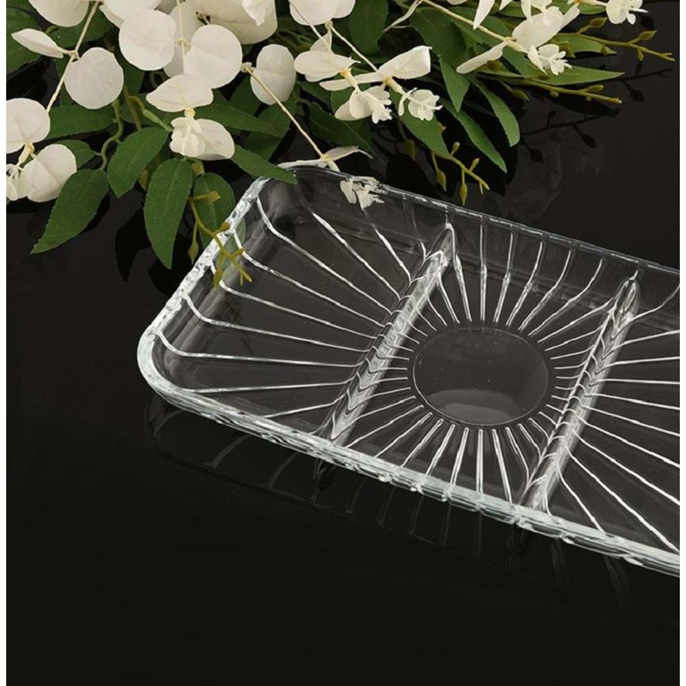 Paşabahçe Elegant Dikdörtgen Bölmeli Cam Kayık Tabak 27x16 cm 54983
