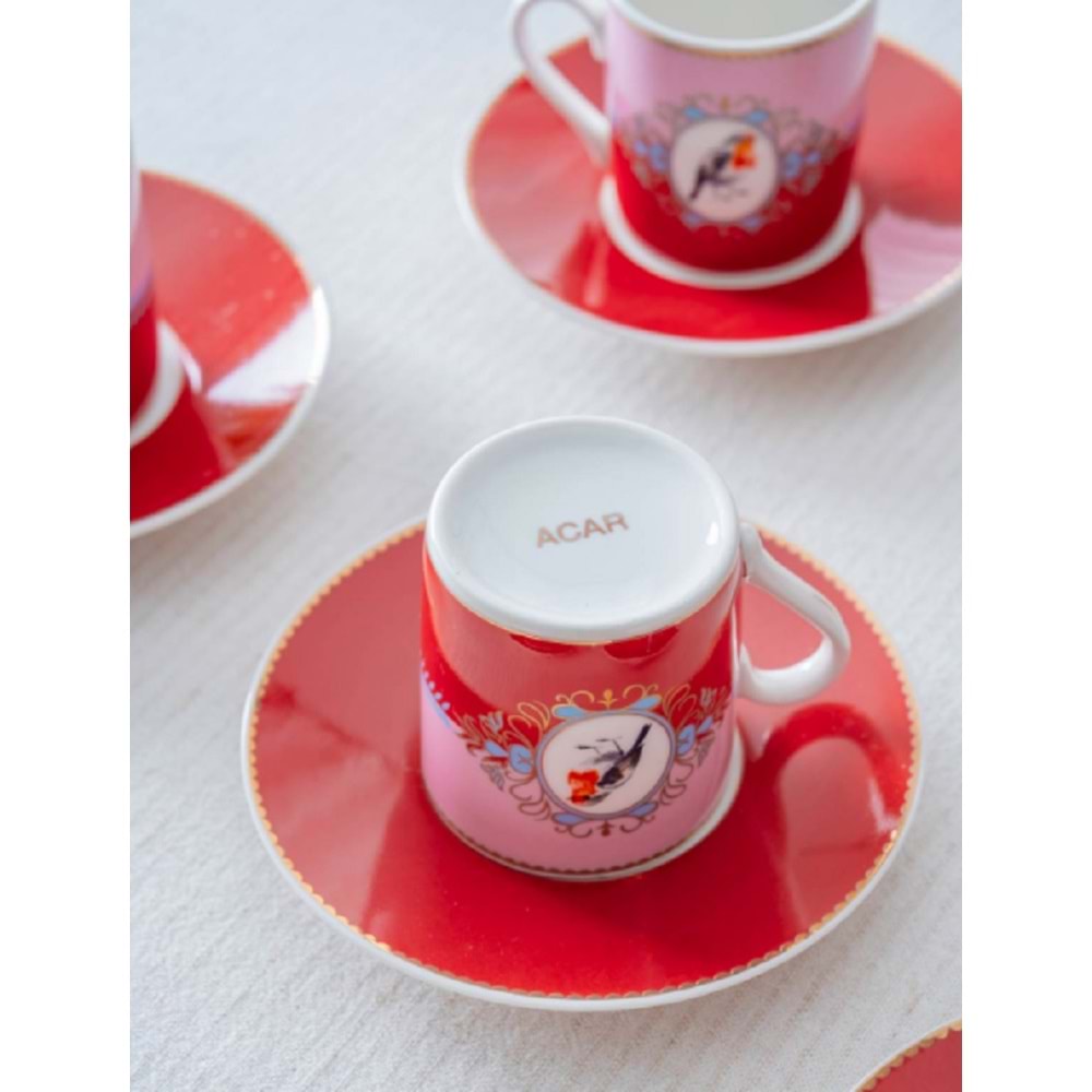 Acar Candy 6 Kişilik Porselen Kahve Fincan Takımı Kırmızı 8595