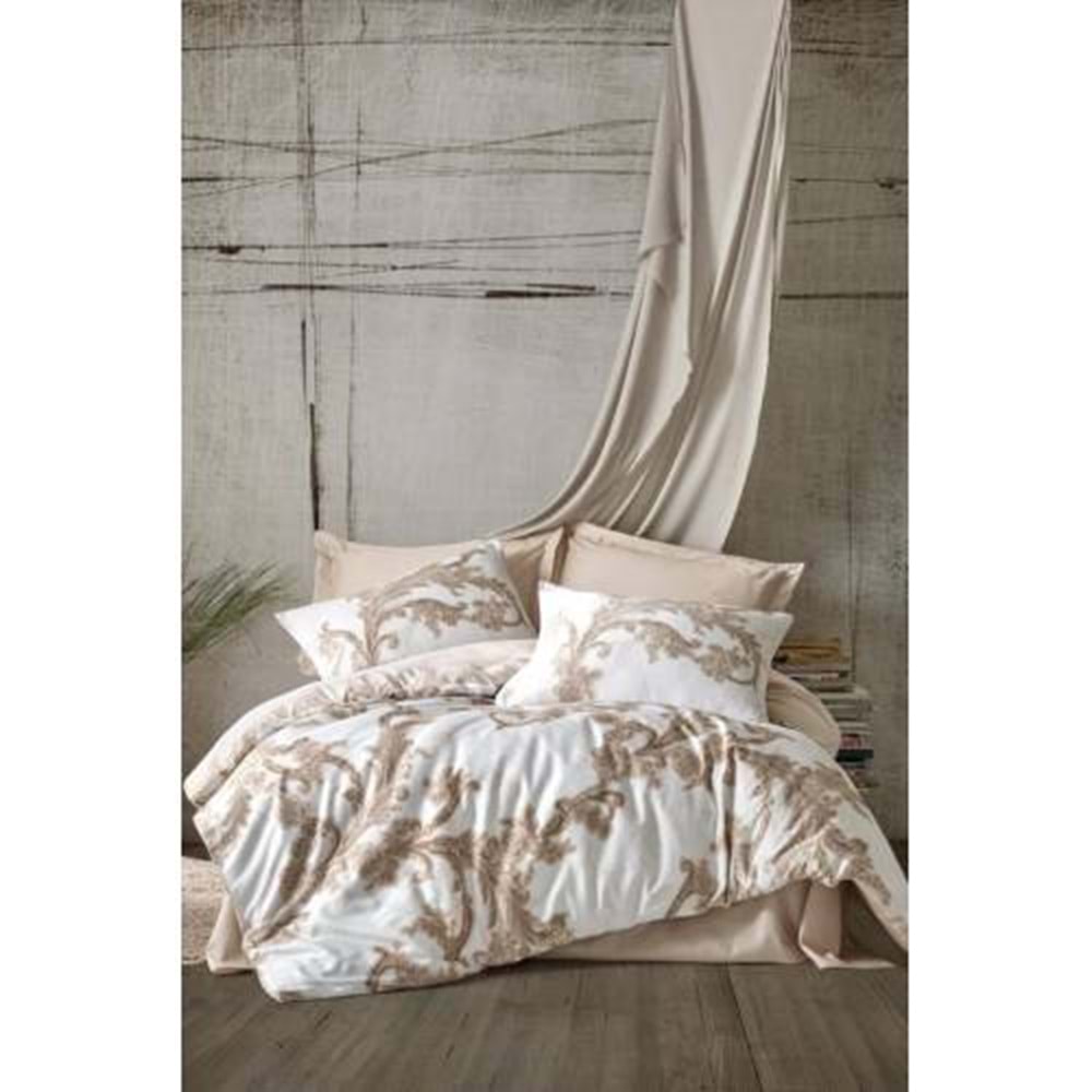 Cottonbox Saten Loren Bej Çift Kişilik Nevresim Takımı