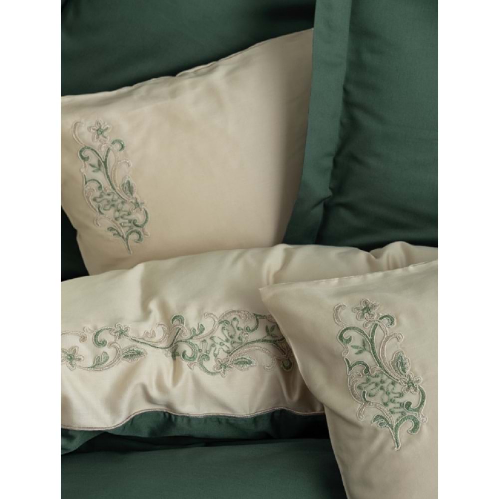 Cotton Box Brode Saten Çift Kişilik Nevresim Takımı Andy Yeşil