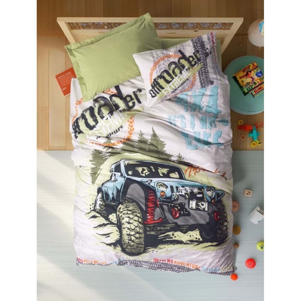 Cottonbox Genç Tek Kişilik Lastikli Çarşaflı Nevresim Takımı Adventure Yeşil