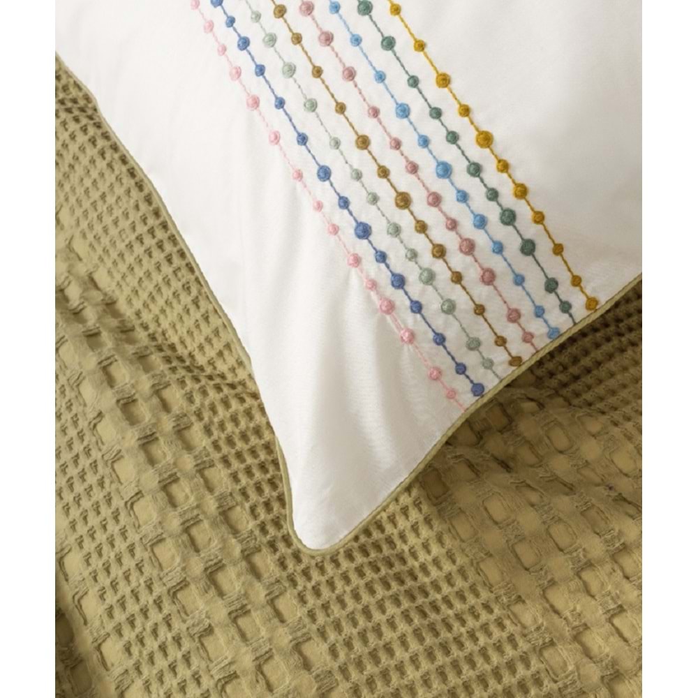 Cotton Box Aura Lastik Çarşaflı Çift Kişilik Pike Takımı Pebble Hardal