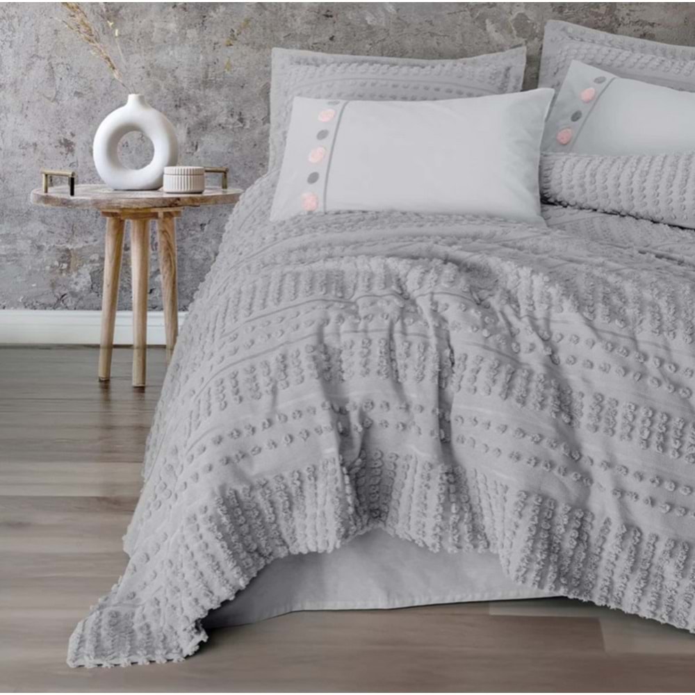 Cotton box Limi Çift Kişilik Yatak Örtülü Nevresim Takımı Siva Gri