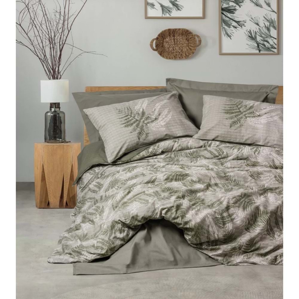 Cotton Box Dual Ranforce Frond Haki Tek Kişilik Nevresim Takımı