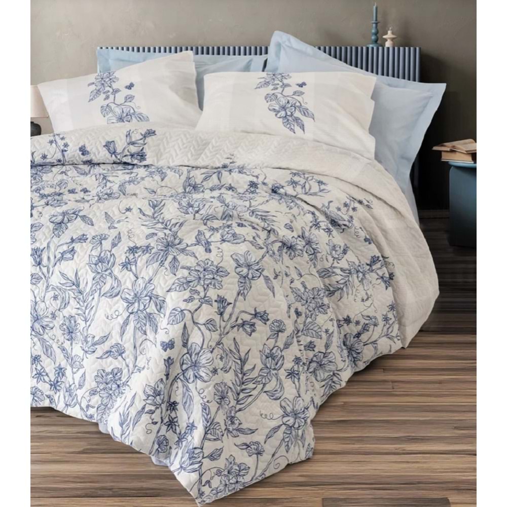 Cotton Box Modeline Ranforce Linora Mavi Çift Kişilik Complete Set