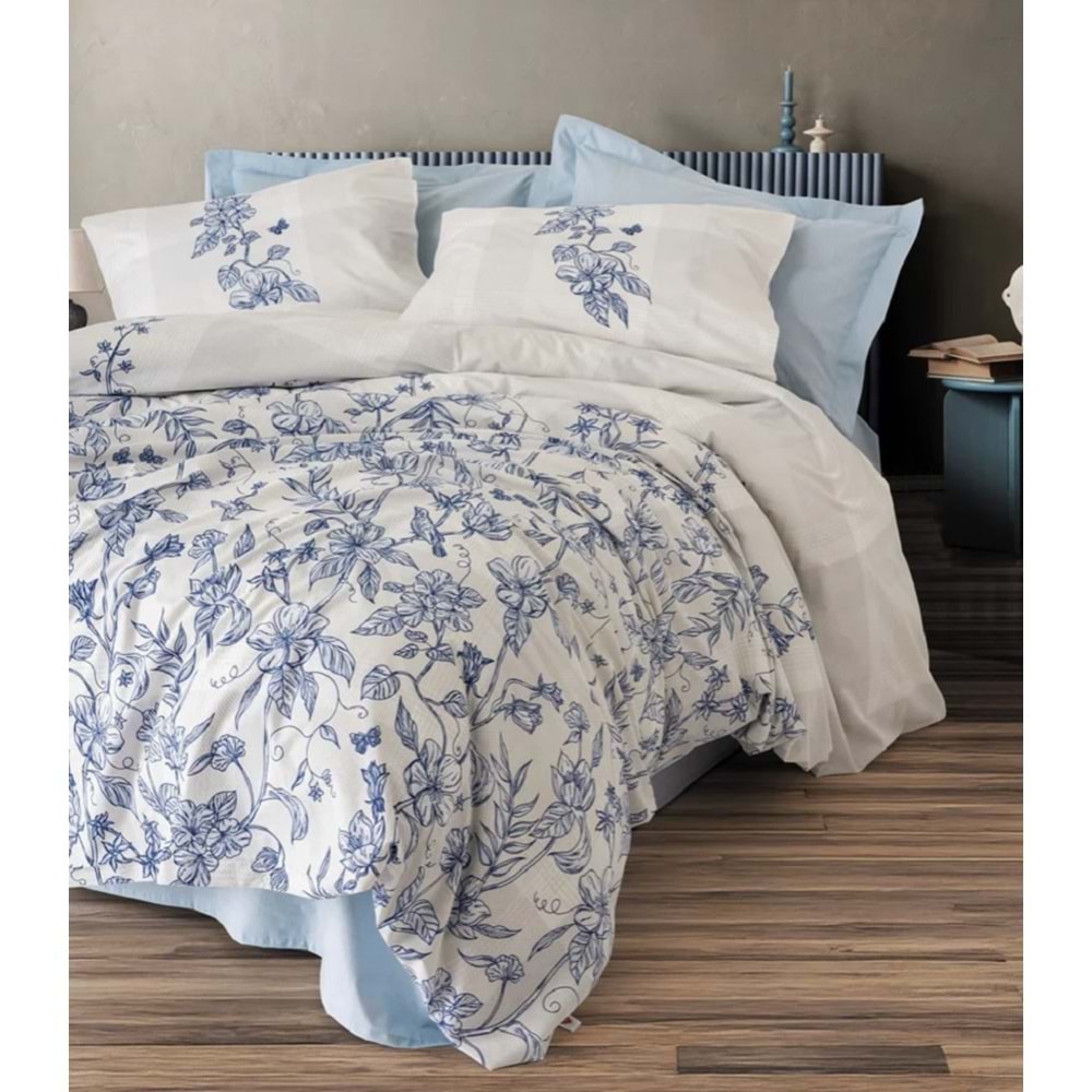 Cotton Box Modeline Ranforce Linora Mavi Tek Kişilik Nevresim Takımı