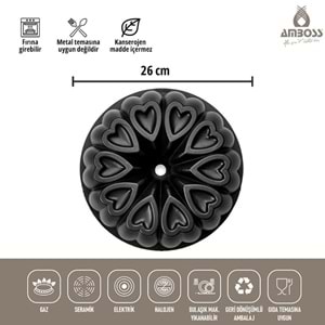 Amboss Ametist 26 Cm Döküm Kek Kalıbı Siyah AME-7708