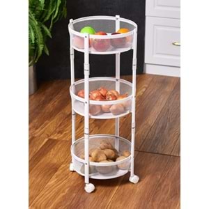 Cornella 3 Katlı Katlanır Metal Beyaz Tekerlekli Patates Soğanlık CR-1000