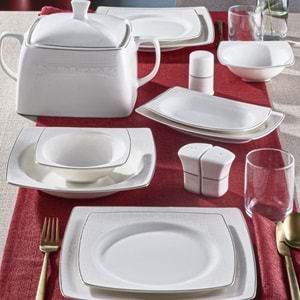 Güral Caroline 62 Parça Kare Yemek Takımı Platin File YT6171