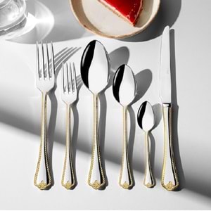 Nehir Fulya Altın Sade 12 Kişilik 72 Parça Çatal Kaşık Bıçak Takımı