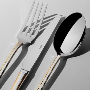 Nehir Fulya Altın Sade 12 Kişilik 72 Parça Çatal Kaşık Bıçak Takımı