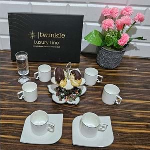 Twinkle Luxury Platin Bone Porselen Kahve Fincan Takımı 08Plt01