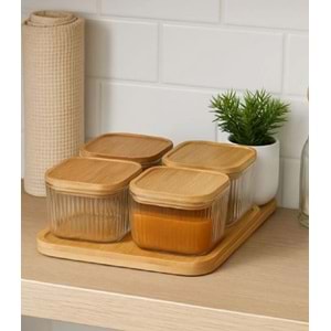 Miraç Bambu Vakumlu Kapaklı 4 lü Kahvaltılık ve Çerezlik MRC-135