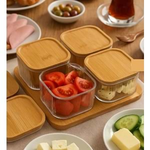 Miraç Bambu Vakumlu Kapaklı 4 lü Kahvaltılık ve Çerezlik MRC-135