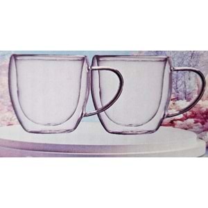 Mercan 2 li Çift Cidarlı Cam Kupa Mrc 2160