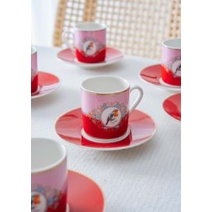 Acar Candy 6 Kişilik Porselen Kahve Fincan Takımı Kırmızı 8595