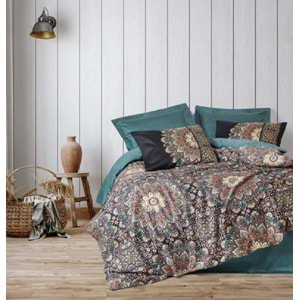 Cottonbox Saten Ornate Petrol Çift Kişilik Nevresim Takımı 1771